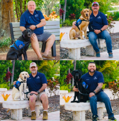Four photos of a graduate and their service dog