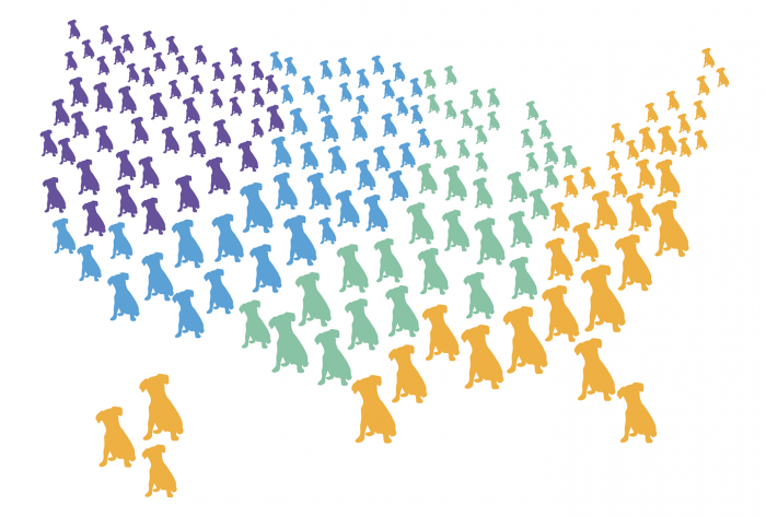 dog icons are arranged in the shape of the united states on a map
