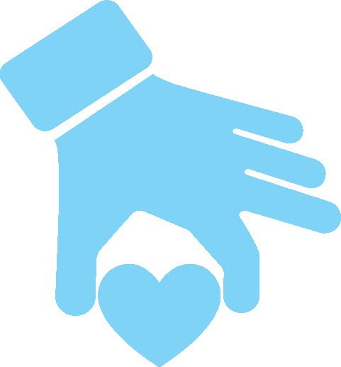 Icon blue colored hand holds a heart