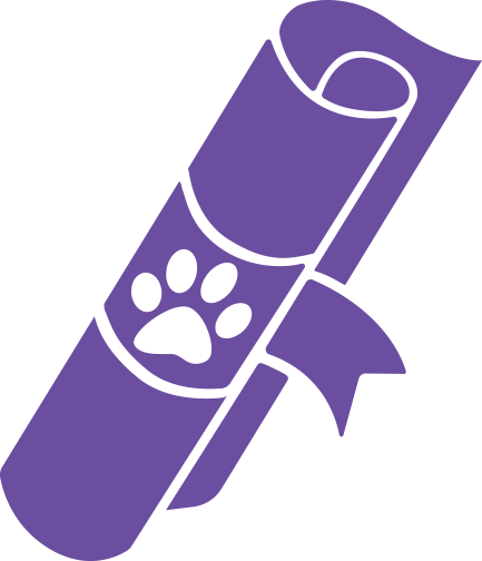 Icon purple diploma with paw in the middle