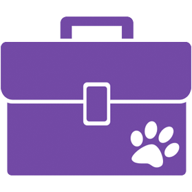 Icon purple briefcase with paw print in lower right corner