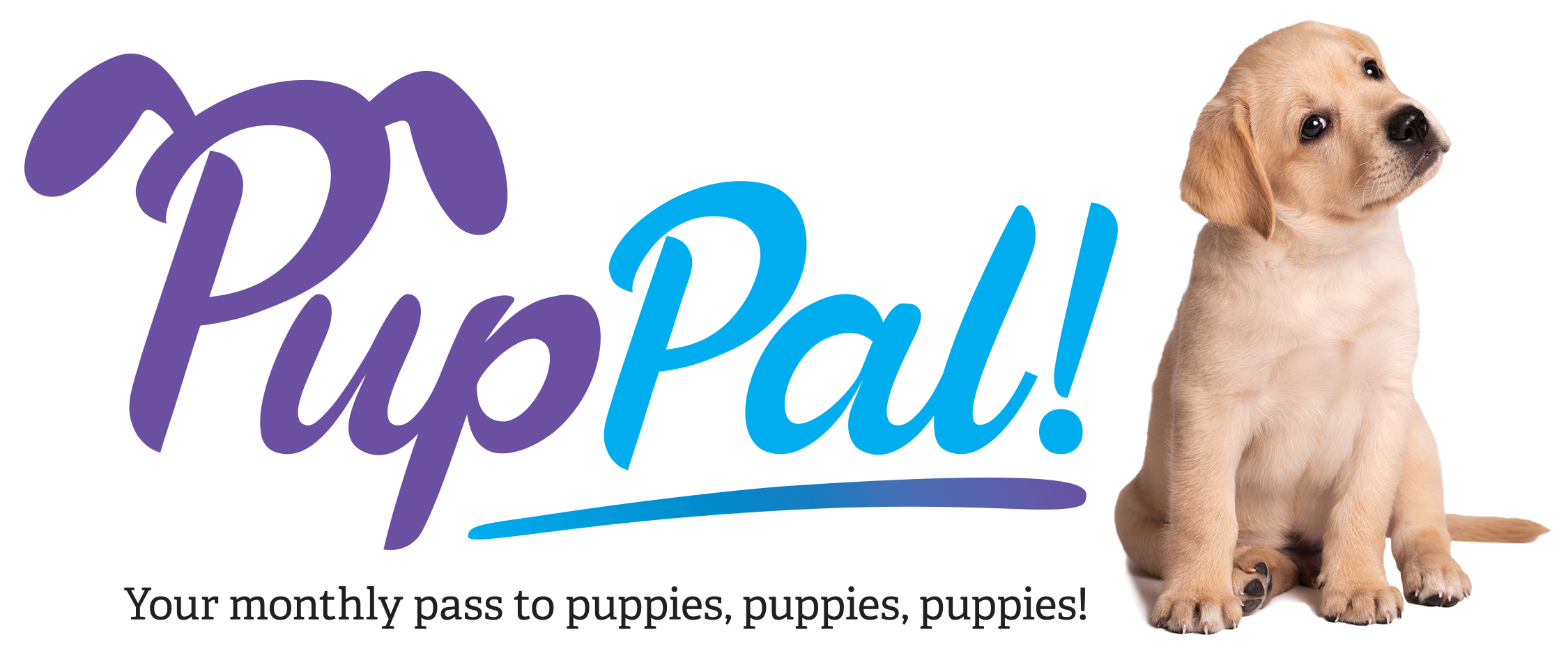 Logo: PupPal! Your Monthly pass to puppies, puppies, puppies!