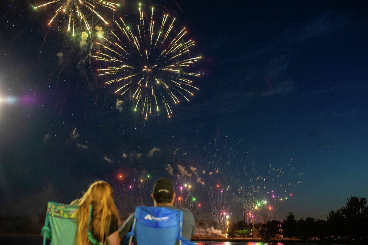 A family enjoying a picnic at a public fireworks display—without their dog.