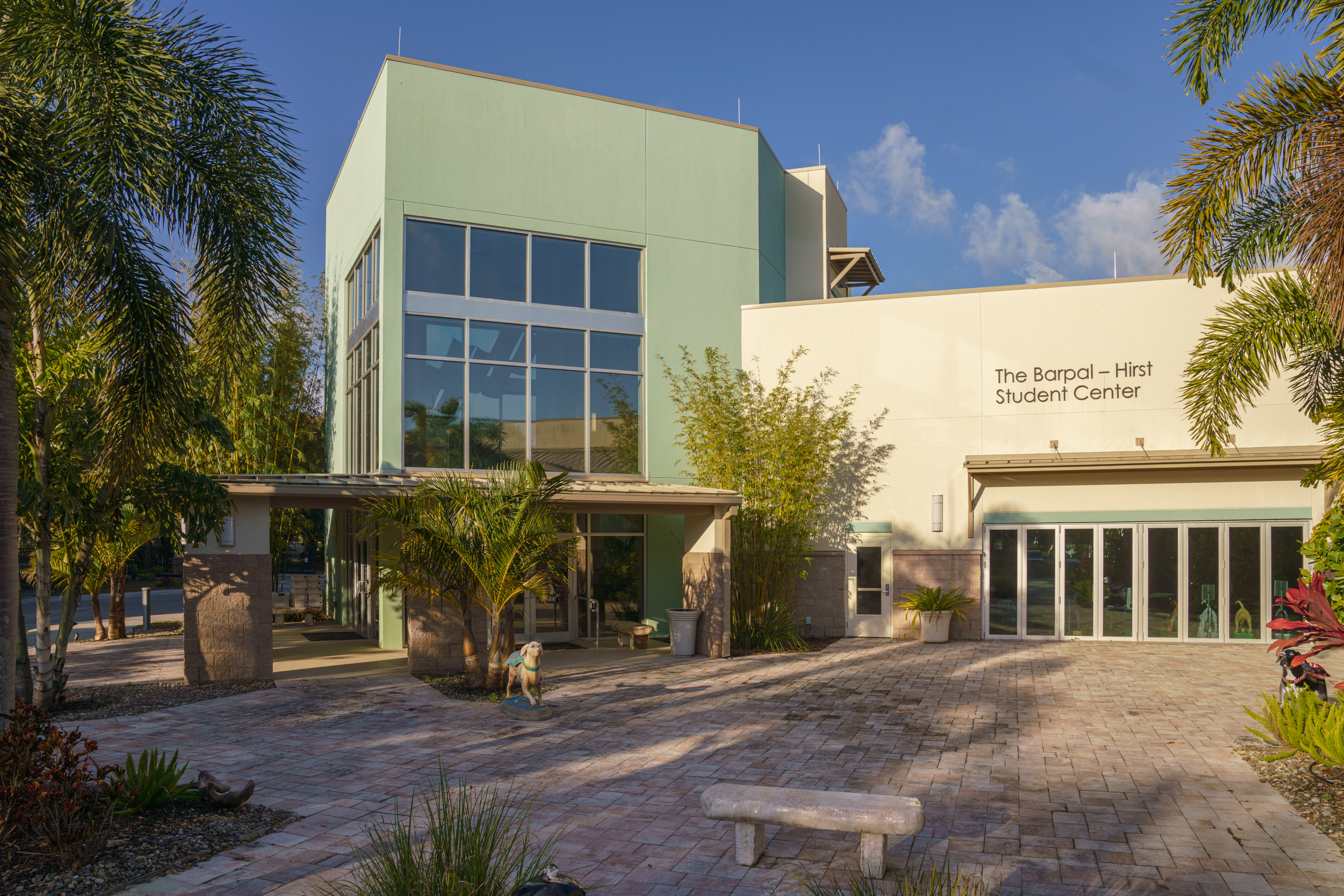 A photo of the exterior of The Barpal - Hirst Student Center at the Southeastern Guide Dogs campus in Palmetto, Florida.